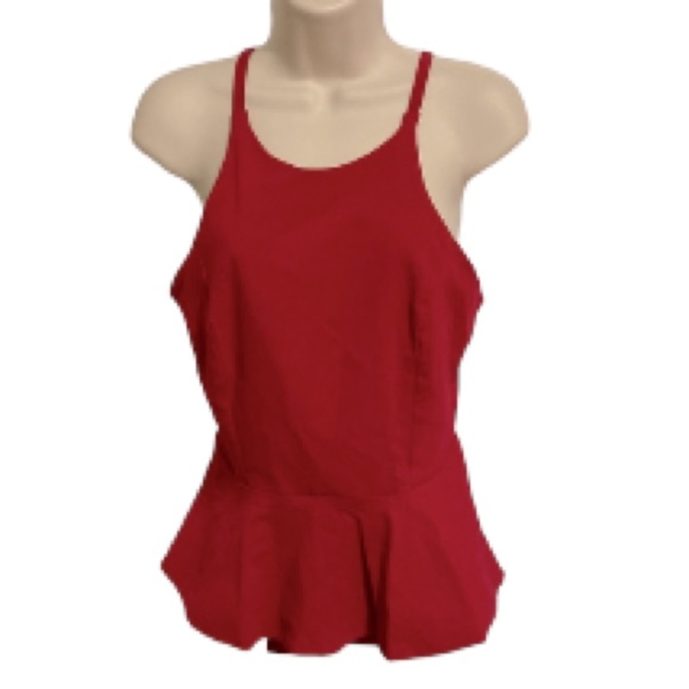 CHARLOTTE RUSSE Open Back Sexy Criss Cross Halter Red Blouse Top Womens Large